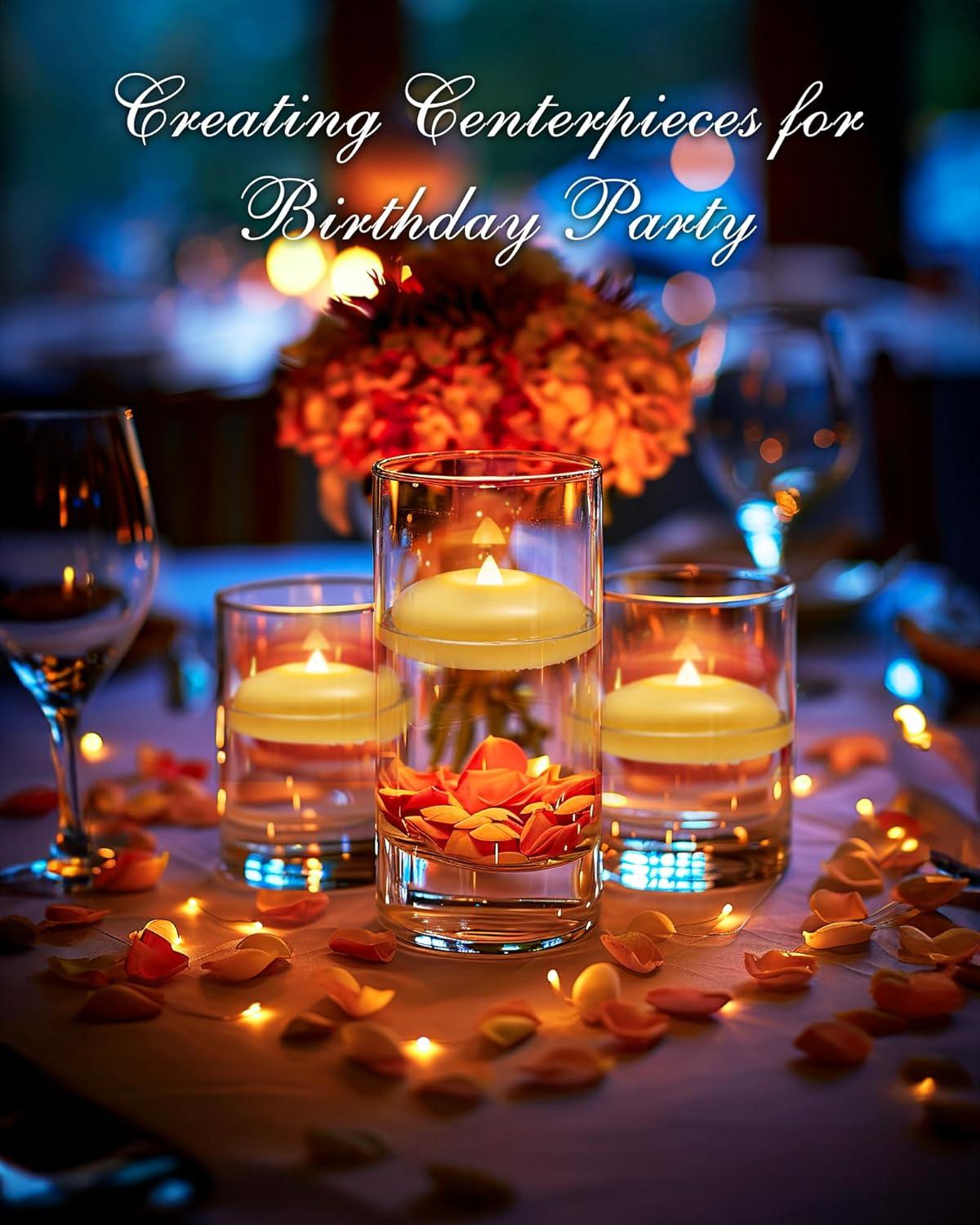 12 Pack 3” Flameless Led Floating Candles, 200 Hour White Battery Operate Waterproof Tealights for Cylinder Vases, Centerpieces at Wedding Decor, Party, Pool