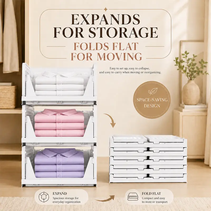 UFORU 10-Piece Set Large-Capacity Stackable Wardrobe Storage Baskets, Multifunctional Stackable Storage Boxes, Space-Saving Storage Containers, Suitable for Wardrobes, Bathrooms, Kitchens, Laundry Rooms, Bedrooms, Food Storage Rooms, and Offices