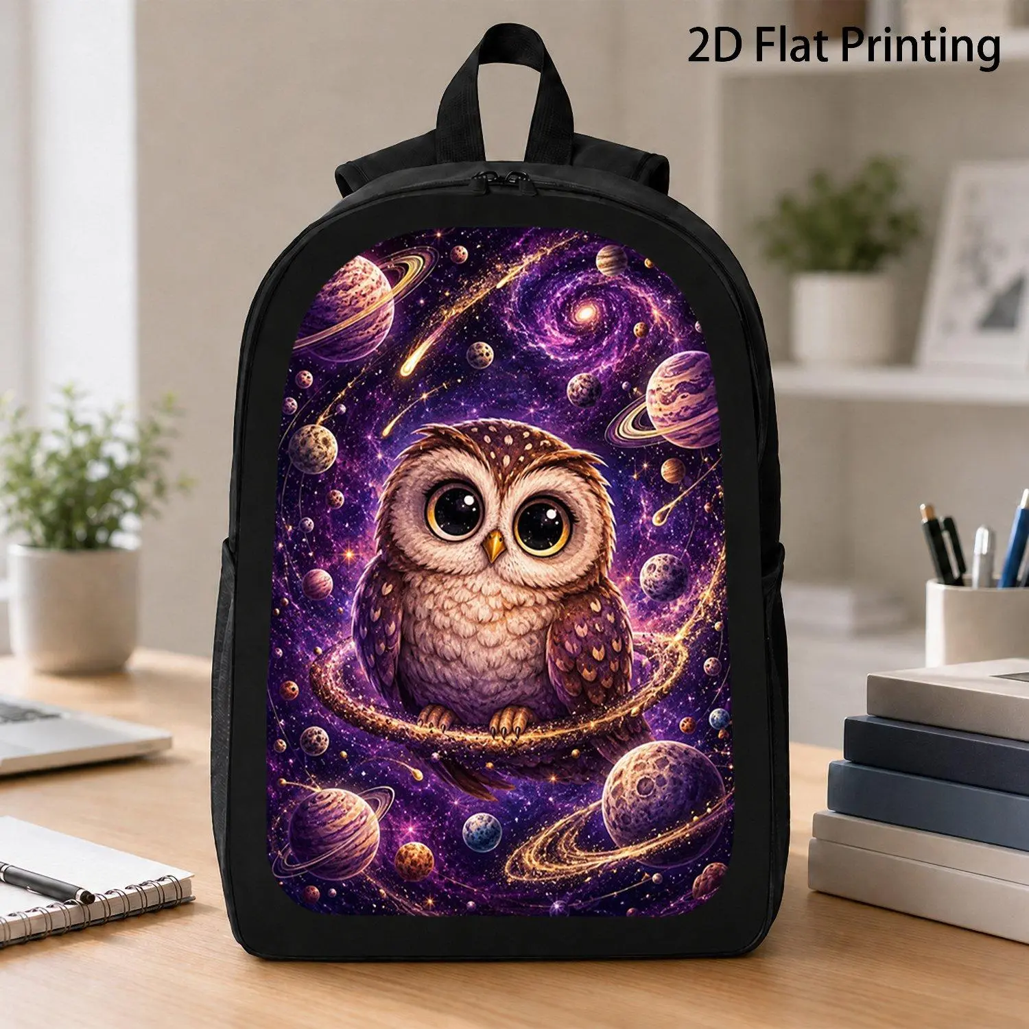 17 Inch Backpack 1pc Cosmic Owl Galaxy Space Art Fantasy Planet Starry Sky Comet Universe Pattern Stylish Travel School Bag