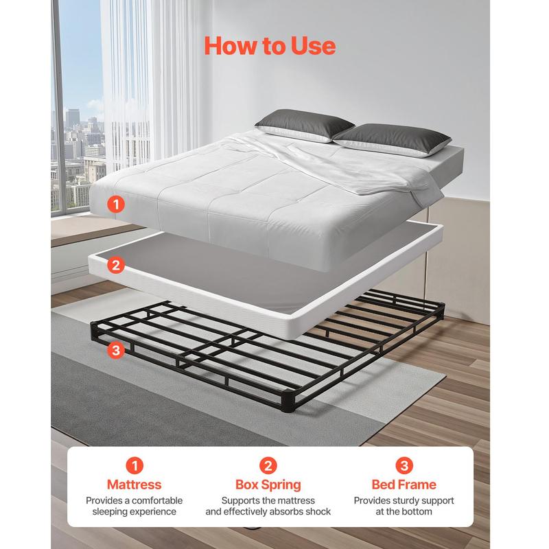 VEVOR Box Spring,  Queen Size Bed Frame with Washable Fabric Cloth, Heavy Duty Metal Frame for Queen Bed, 4 in Mattress Foundation, 3500 lbs Max Weight Capacity, Easy Assembly, 79.1 L x 59.4 W x 4 H in