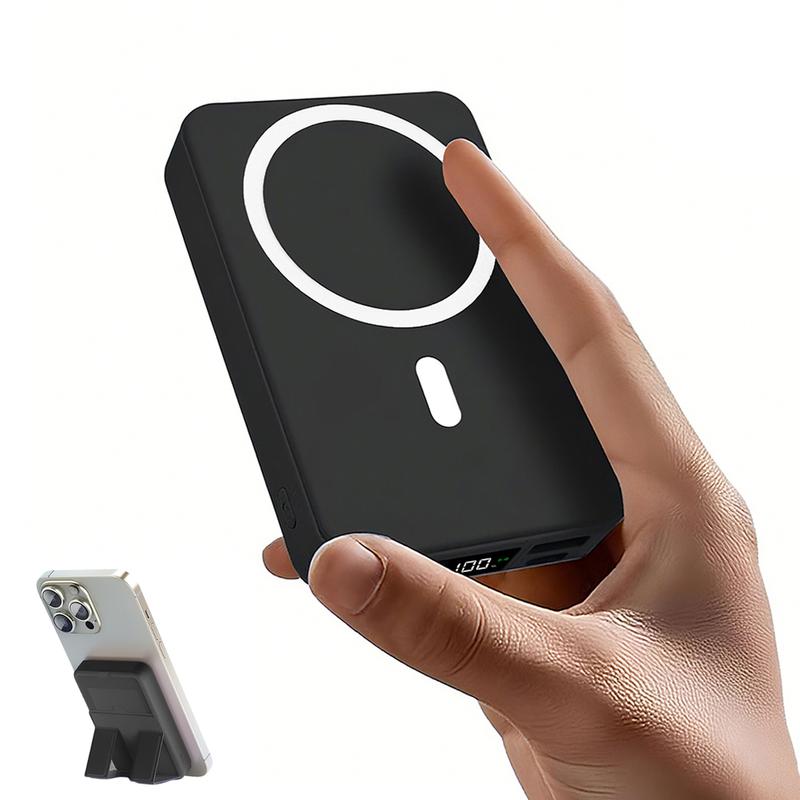 10000mAh Magnetic Power Bank – Portable Charger with Foldable Stand, LED Digital Display, Charge iPhone & Android Devices Simultaneously
