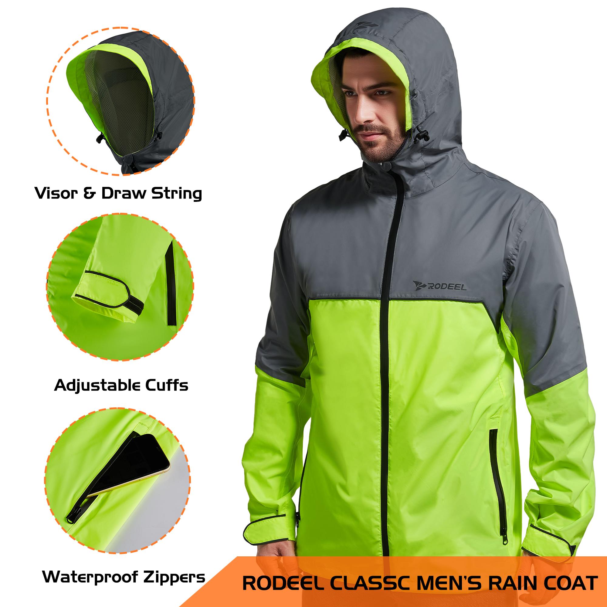 【RODEEL】710 Waterproof Jacket with Storage Pouch Men High Visibility Lightweight Breathable Hooded Rainwear Durable Rain Coat Weatherproof Windbreaker For Outdoor Sports Hiking Camping Fishing Boating Construction Landscaping Gardening, Holiday Gift