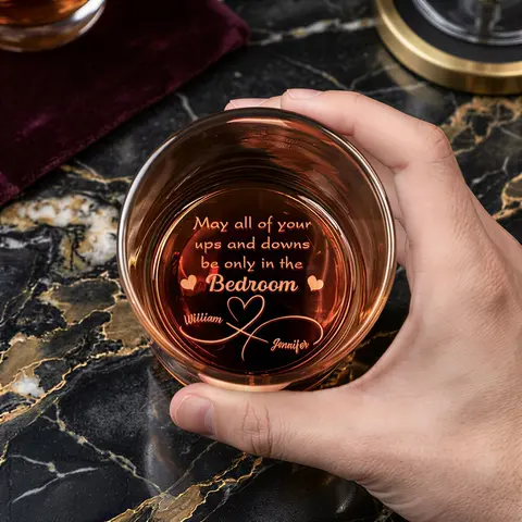 May all of your ups and downs be only in the bedroom laser engraved whiskey glasses, Personalize your handwriting Gifts for couples, Home Decor & Gifts, Funny gift for men and women, Drinkware Stylish