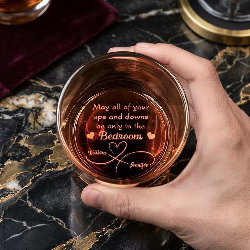 May all of your ups and downs be only in the bedroom laser engraved whiskey glasses, Personalize your handwriting Gifts for couples, Home Decor & Gifts, Funny gift for men and women, Drinkware Stylish