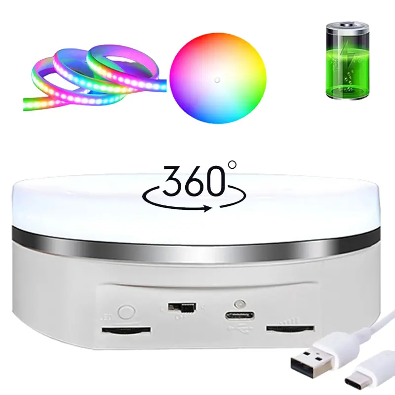 16CM RGB LED Rechargeable 360-Degree Rotating Display Stand 11Lbs Load Capacity for Photography Display Storage Unit Tool Organiser Racks