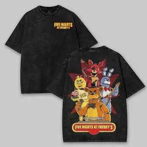 Ships within 24 hours. Five Nights at Freddy's washed and printed T-shirt, a vintage distressed cotton T-shirt perfect for horror games. A great gift for game fans, casual street style, unisex classic top. A perfect birthday and Valentine's Day gift.