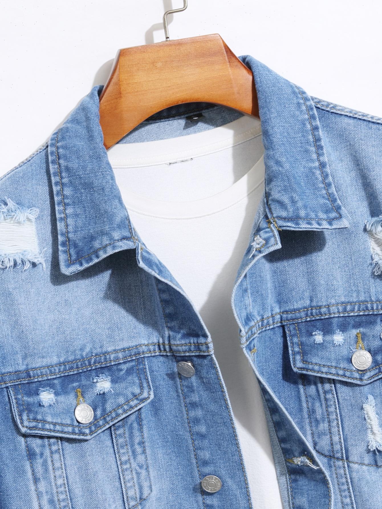 Stylish Streetwear Men Ripped Distressed Slim Denim Jacket Male Casual Jean Jacket Coat Menswear Tops Long Sleeve SpringStatements