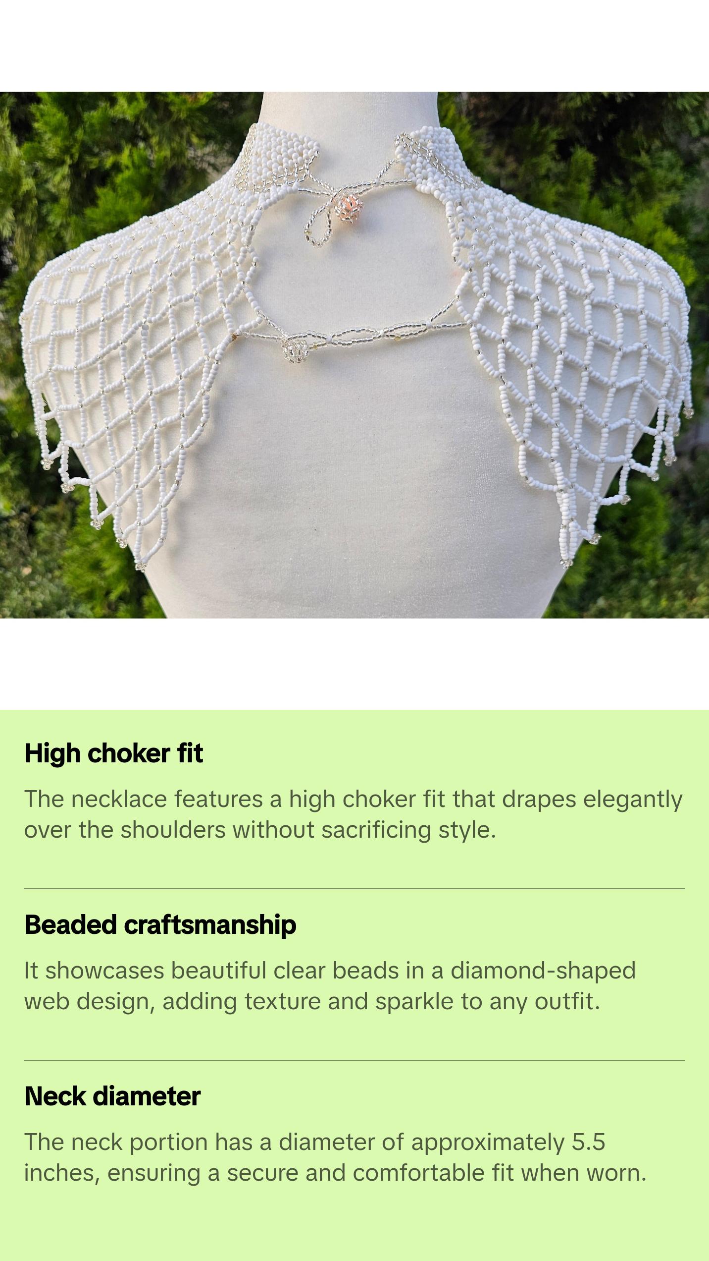 High Neck White & Clear Beaded Collar Necklace