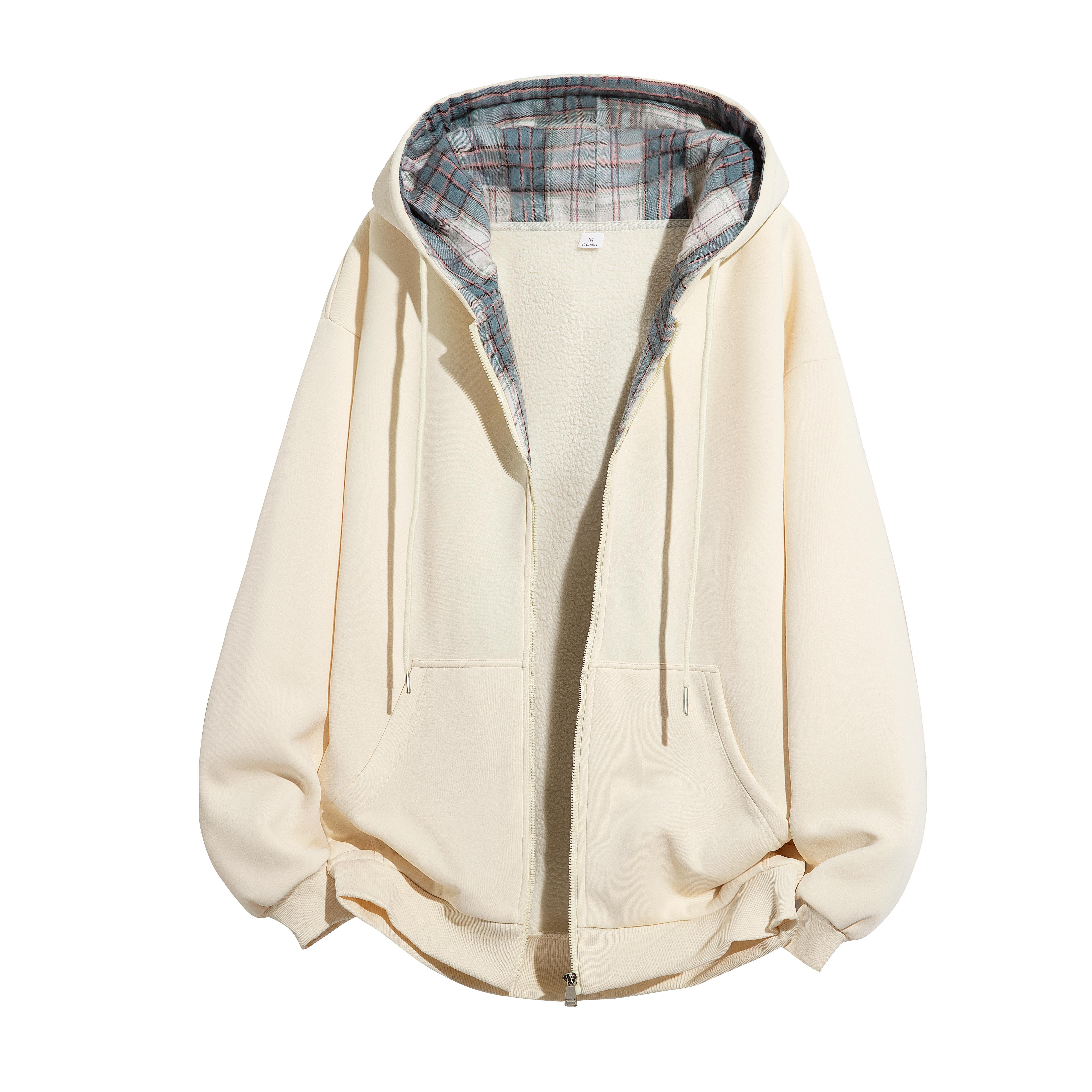 Men's Fleece Pullover Jacket Drawstring Design Solid Color Casual Street Campus Style Hooded Plaid Hem#SummerVibes