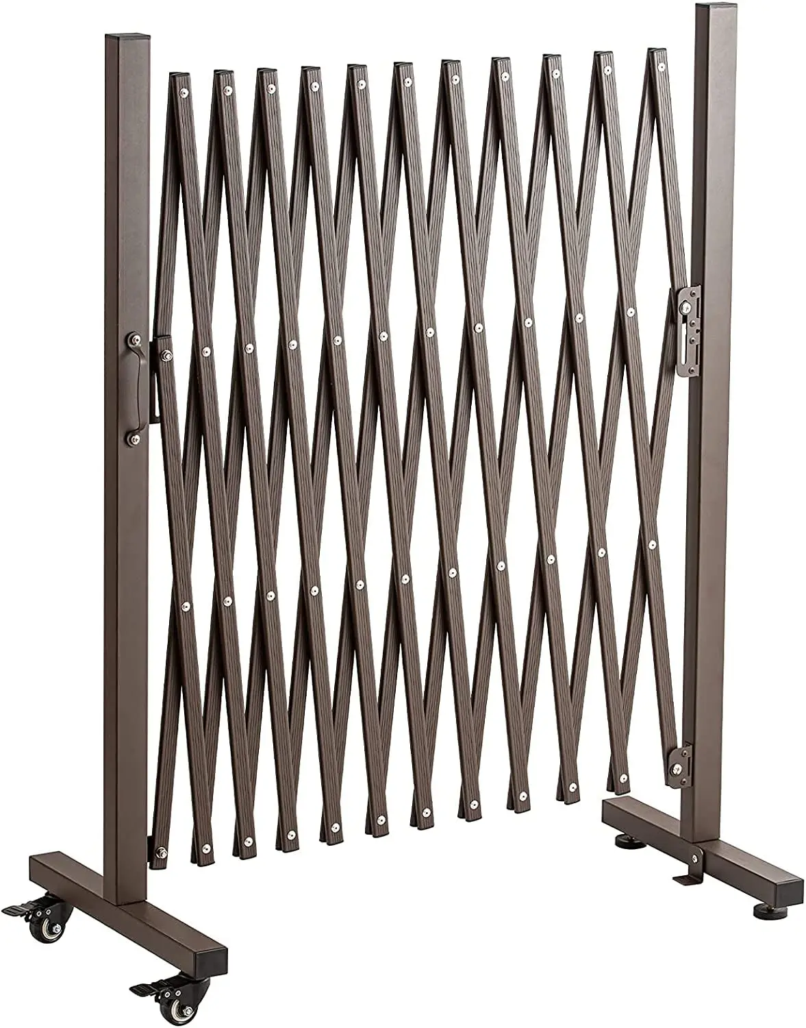 Aluminum Expandable Garden Fence, Portable Barricade Gate with Casters, Adjustable Retractable Fence Mobile Barricade Safety Barrier (Brown, 130*15*41 inch)