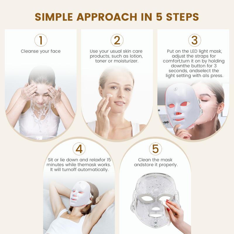 SHMHE Red light therapy mask, 7-color LED photorejuvenation mask, daily care photorejuvenation, wireless charging, ideal gift for women, autumn and winter skin care facial care gift
