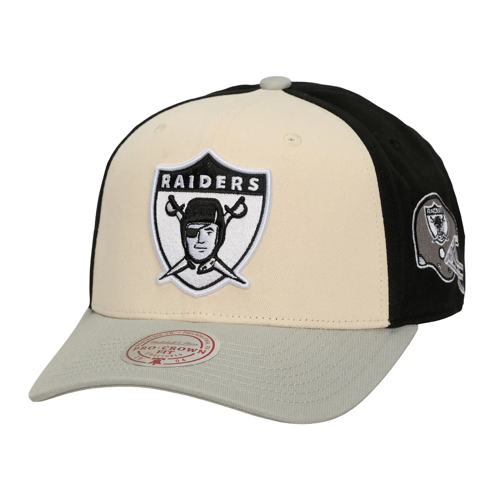 Oakland Raiders Cream Gridiron Classics Unisex Casual Cotton Graphic Brushed-Off Pro Crown Regular-Fit Snapback Hat