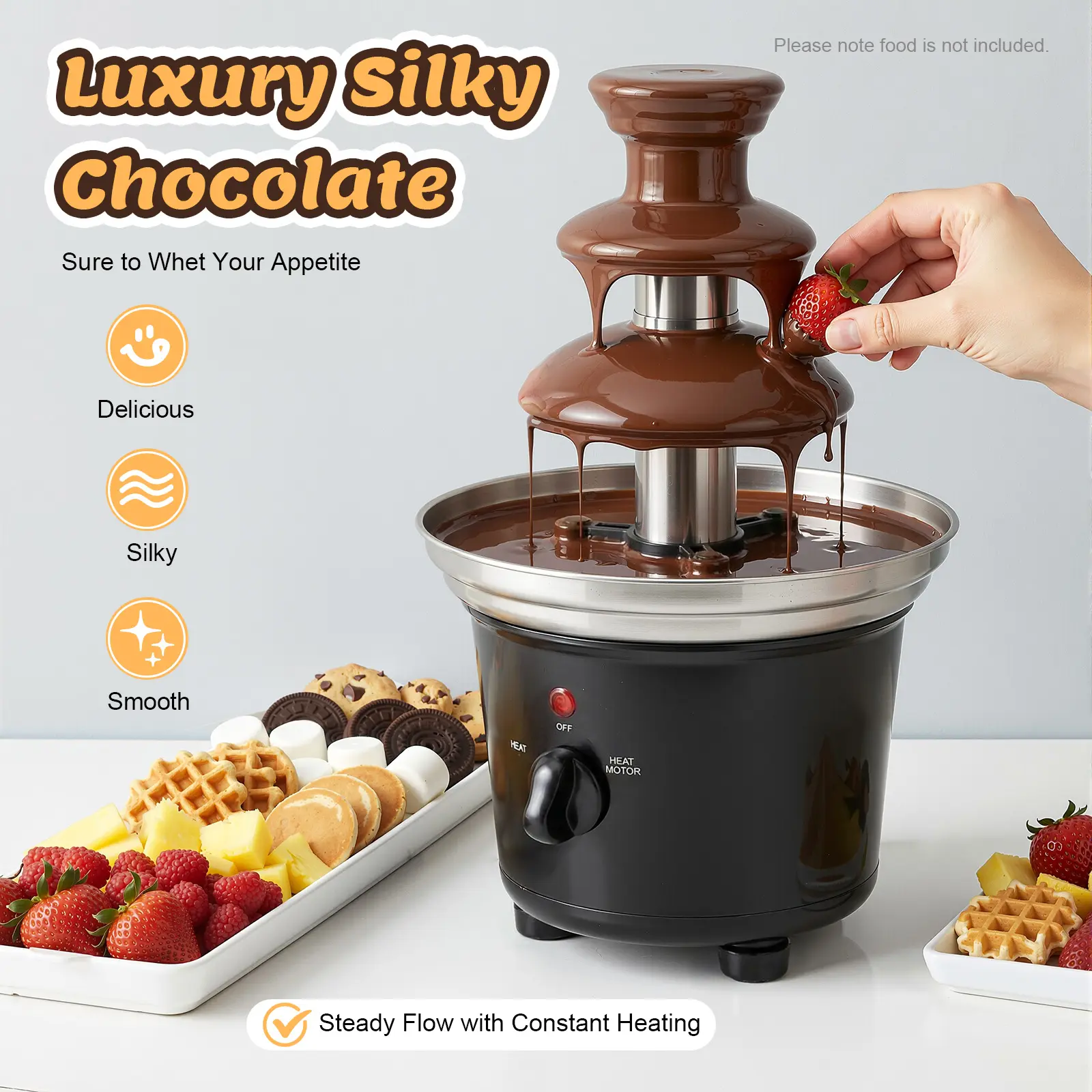Black 3-Tier Chocolate Fountain Kitchen Utensil - 1 Pack 430 Stainless Steel, 1lb Capacity, 25W 120V US Plug, Smooth Flow, Deep Anti-Splash Base, Detachable Easy-Clean Fondue Machine for Party Wedding, 5 Dipping Forks, Utensils