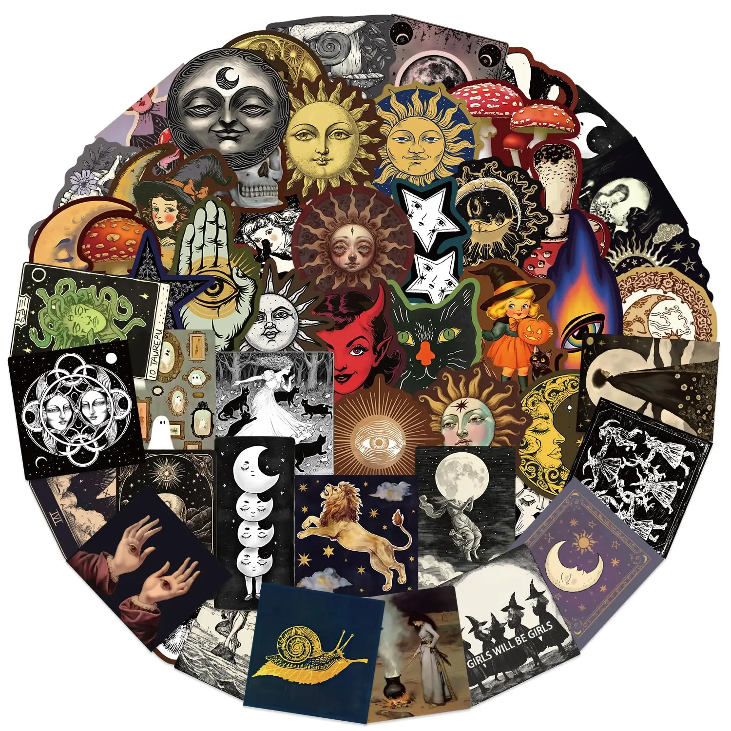 50Pcs Mysterious Celestial Stickers Pack, Graffiti Anime Stickers for Laptop, Kindle, Journal, Scrapbook, Suitcase, Computer, Water Bottle, Skateboard, Notebook, Waterproof Decals for Adults