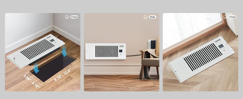 VEVOR Register Booster Fan, TikTokShopBlackFriday, Quiet Vent Booster Fan Fits 4” x 12” Register Holes, with Remote Control and Thermostat Control, Adjustable Speed for Heating Cooling Smart Vent, White