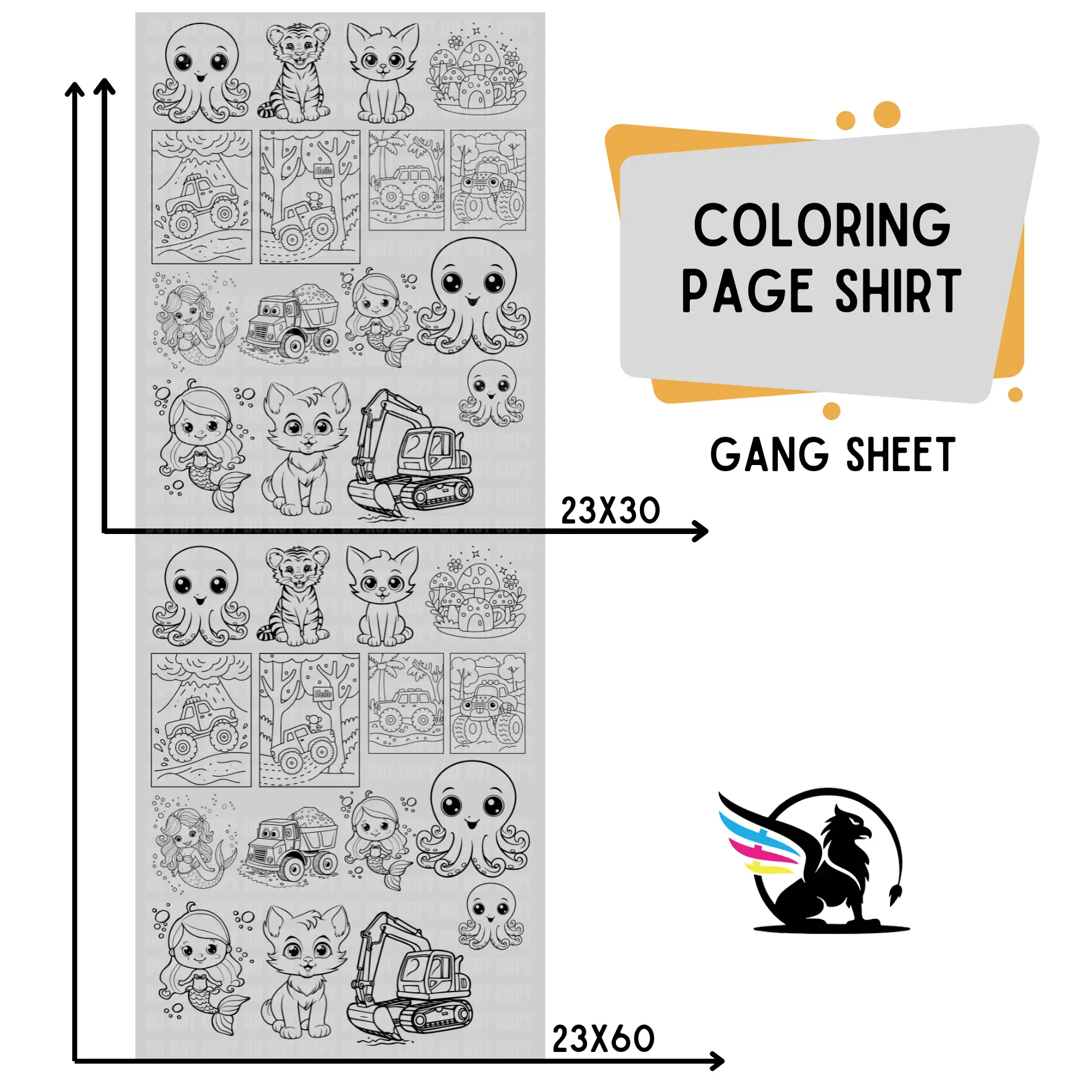 Coloring Page Shirt Youth | Premade DTF Transfer Gang Sheet For Graphic Tees
