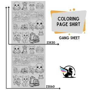 Coloring Page Shirt Youth | Premade DTF Transfer Gang Sheet For Graphic Tees