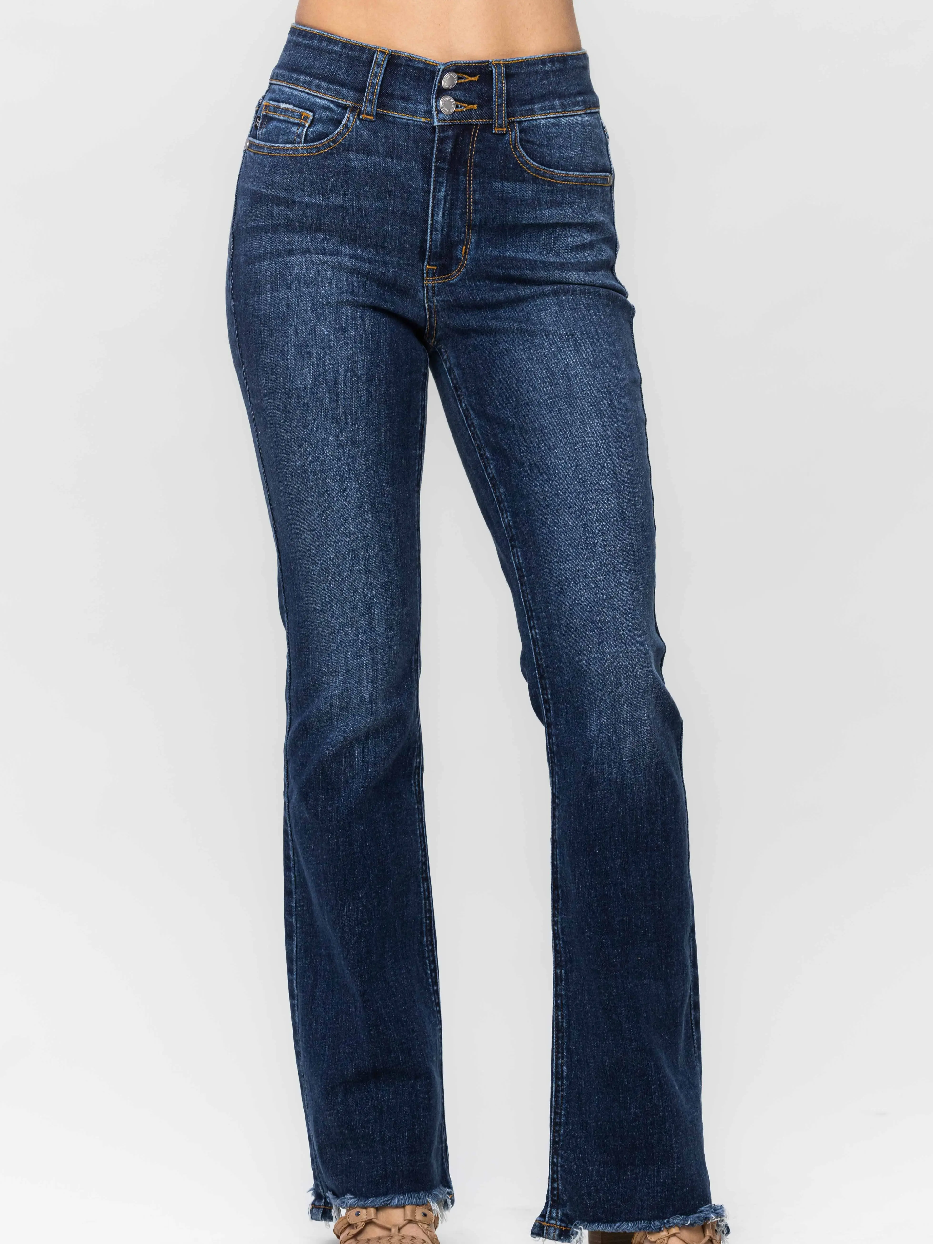 Yazzy Judy Blue Hw Vintage Frayed Hem Bootcut Jean