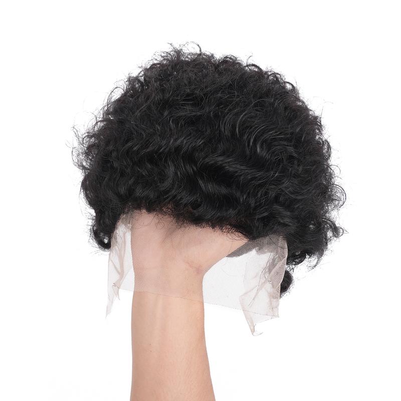 13X1 Curly Lace Front Wig 6 Inch Curly Lace Front Human Hair Wigs - Customized Ginger Blonde Wine red Colored Short Pixie Cut Water Wave Dark Rooted To Ginger Orange Color - 13x1 Transparent Lace Frontal Wigs For Women