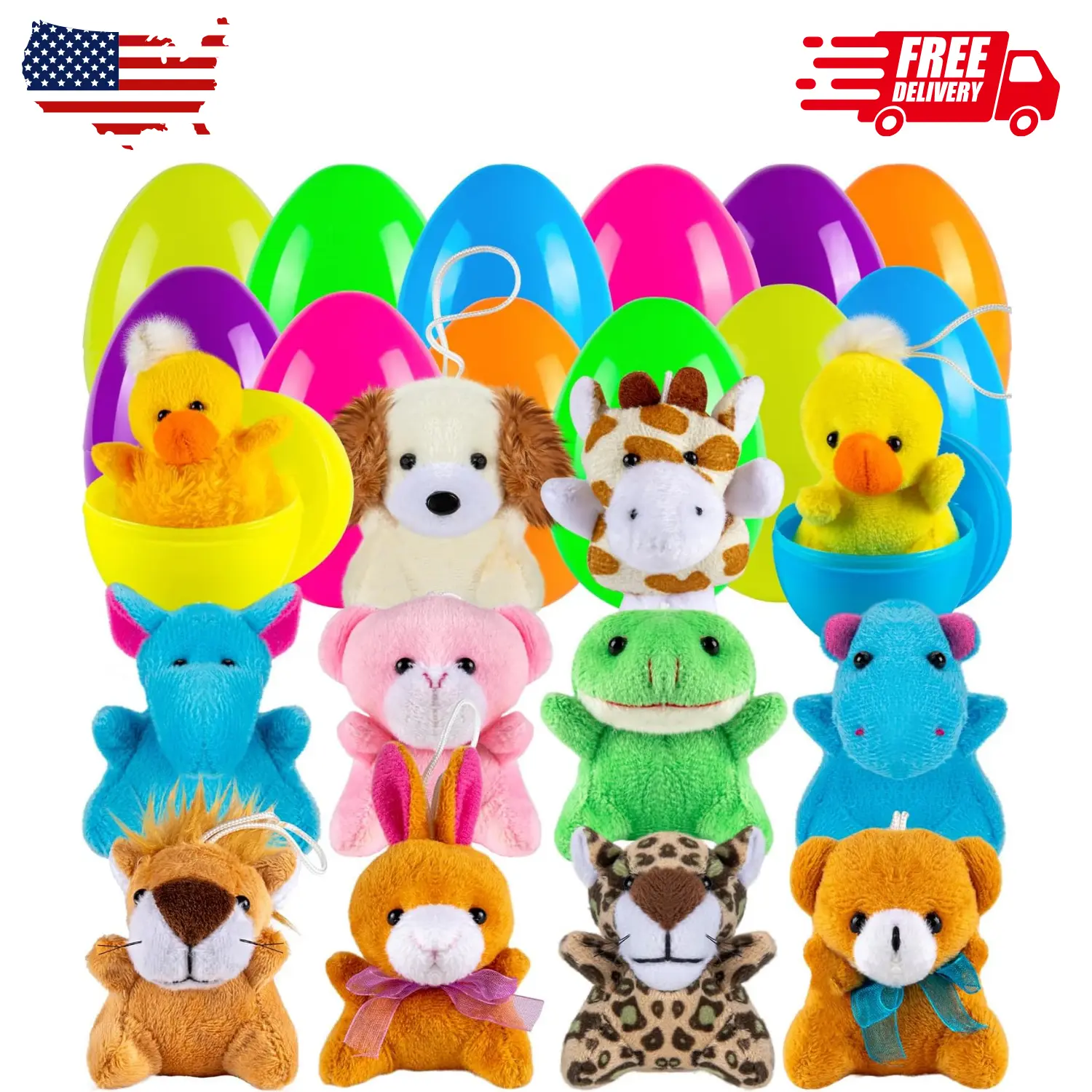 Plastic Easter Eggs with Animal Toys 12pcs Filled, 3.4"