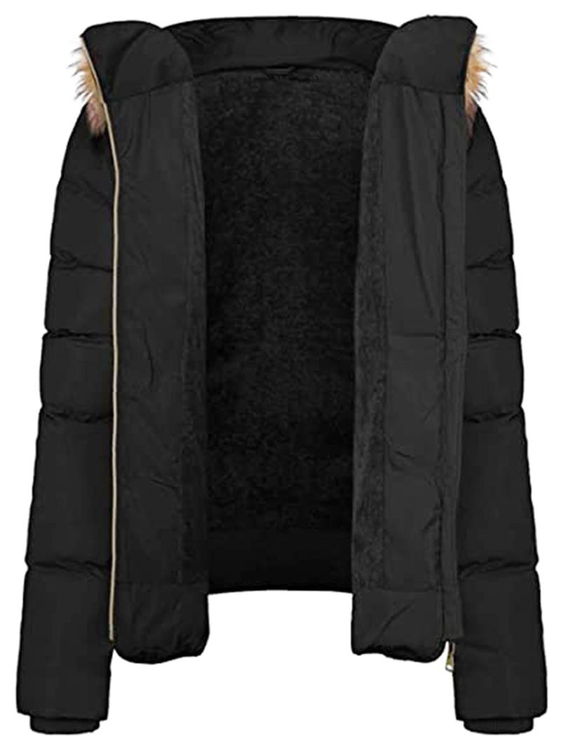 Women's Winter Quilted Puffer Coat Fleece Lined Warm Jacket with Removable Faux Fur Hood and Zipper Womenswear Comfortable