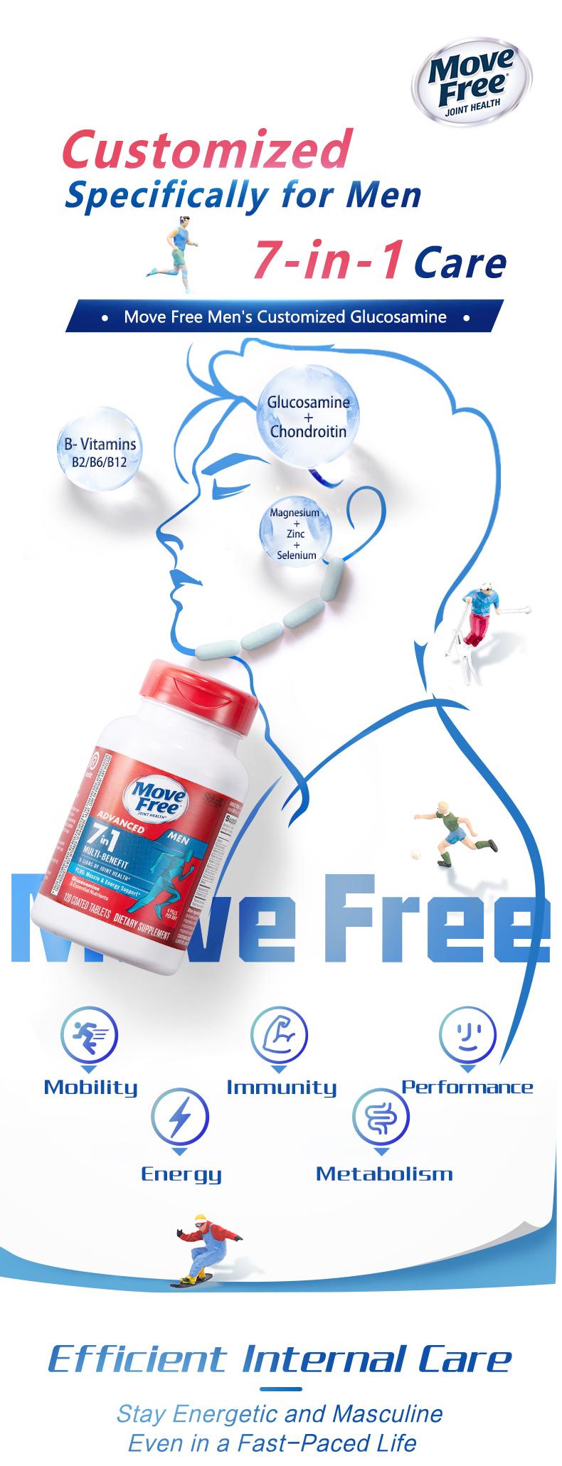 【Joint Health】Move Free Joint Health 7-in-1 Glucosamine Chondroitin Plus Calcium Complex Vitamin Supplements for Men with B-Vitamins Multi-Glucosamine 120 Pills Healthcare Fitness Edible Dietary