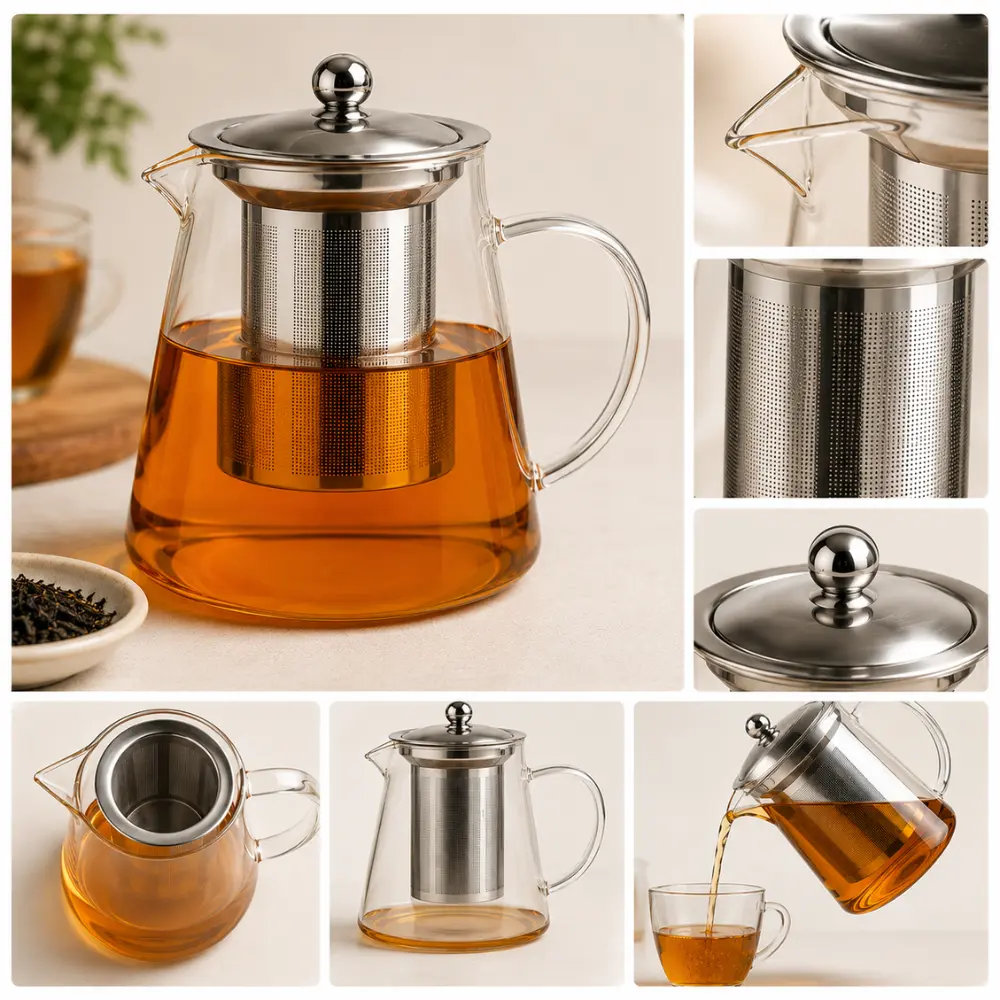 Glass Teapot 950 ml with Removable Stainless Steel Infuser | Heat Resistant Borosilicate Tea Maker for Loose Leaf Tea, Herbal Tea & Blooming Tea