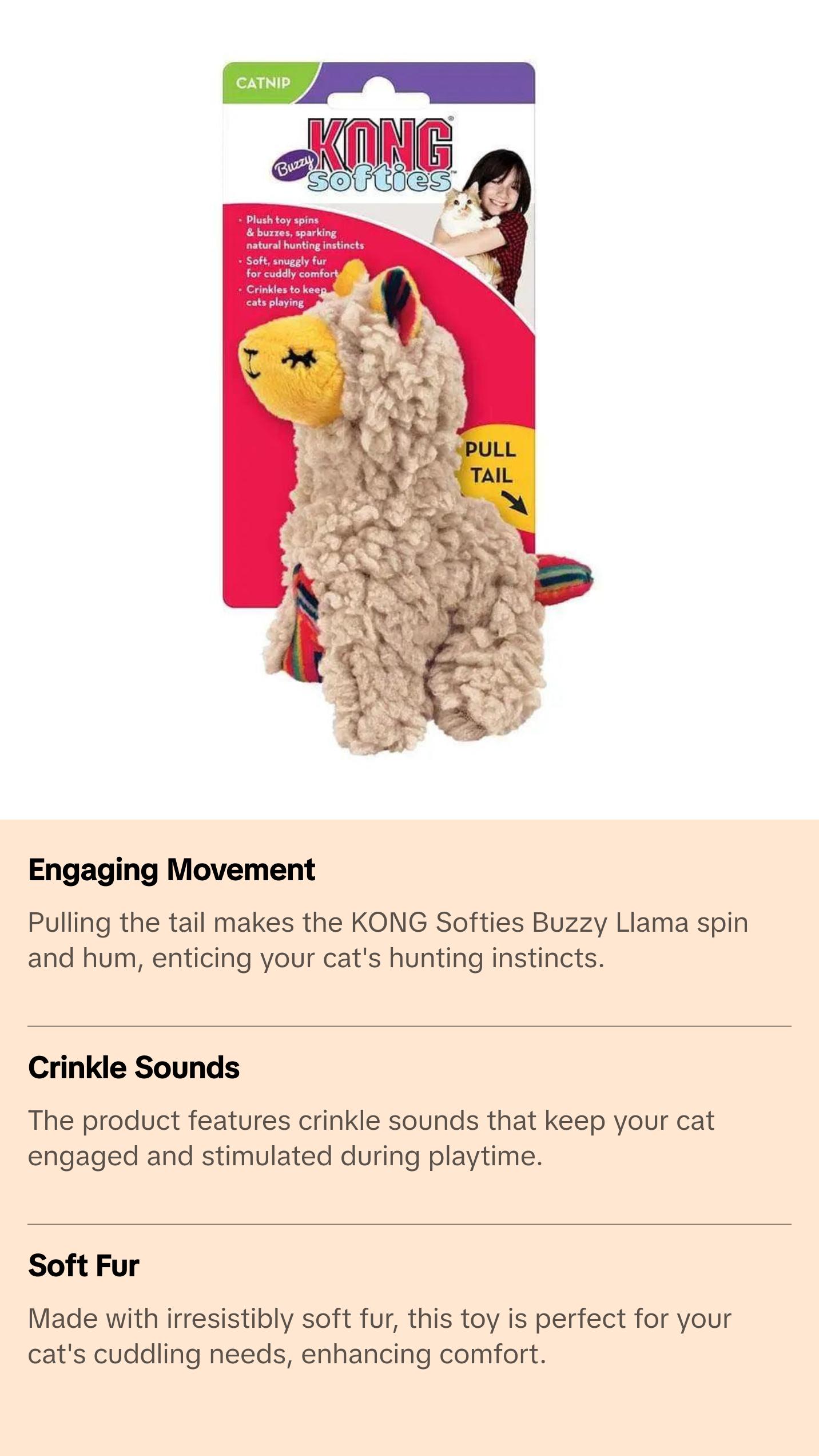 Kong® Softies Buzzy Llama Cat Toys Beige