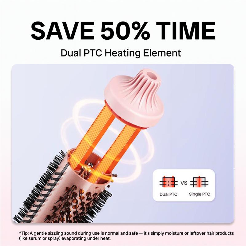 Thermal Brush, Blowout Boost 1.5 inch Heated Round Brush Look with  LED Display, Auto Lock,Dual Voltage, Pink, Less Damage,  Hair Heated Curler Brush,Negative Ions Single,hairstyling,long-lasting wave,prime salon-quality curl,hair curler tools Compact Vir