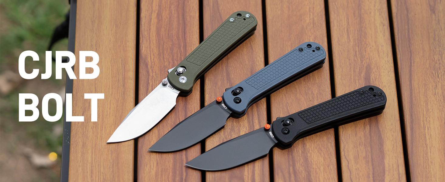 CJRB Bolt Folding Pocket Knife, 3.25'' AR-RPM9 Steel Blade G10 Handle EDC Knife with Recoil Lock Pocket Clip for Men Women Camping Survival Hiking
