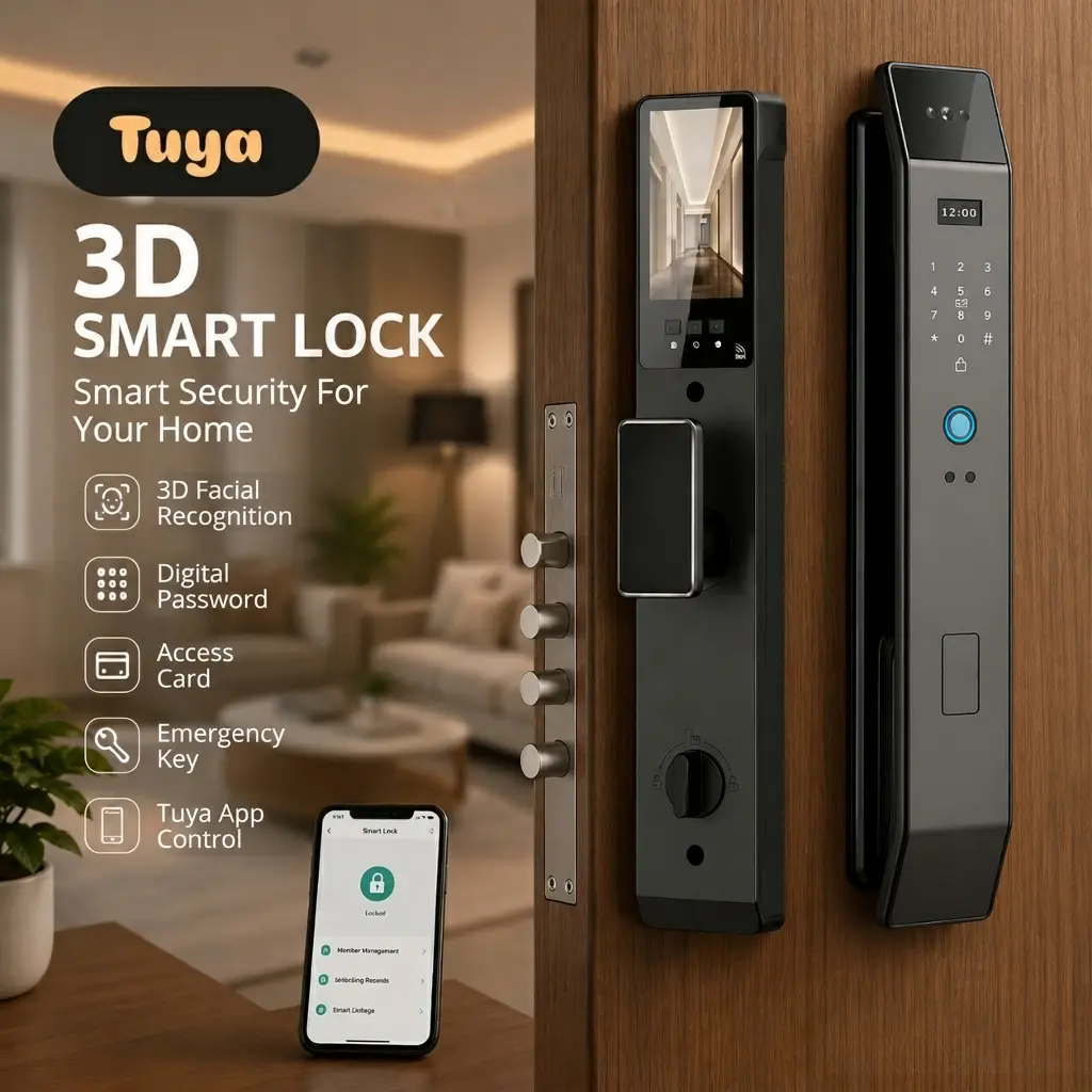 [US Stock] Premium Smart Lock with Palmprint and 3D Face Recognition, Next-Gen Video Intercom Door Lock Works with Tuya, 6068 Heavy Duty Mortise Digital Lock Door Safety Locks From Inside
