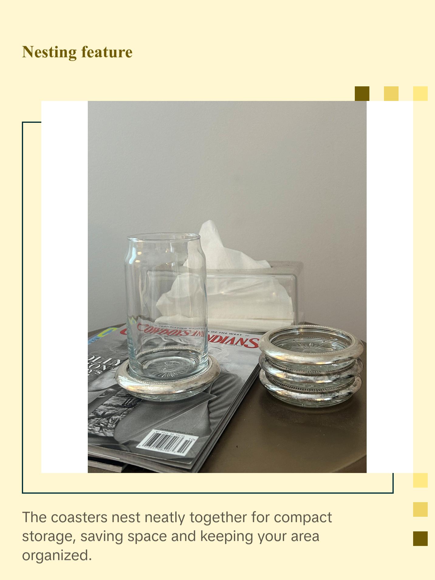 Antique Silver & Glass Coaster Set