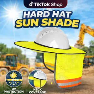Hard Hat Sunshield Upgrade Full Brim Neck Sunshade Cover with Reflective Strip for Hardhats Neon Yellow Polyester 2 Pack High Visibility Easy Installation accessory
