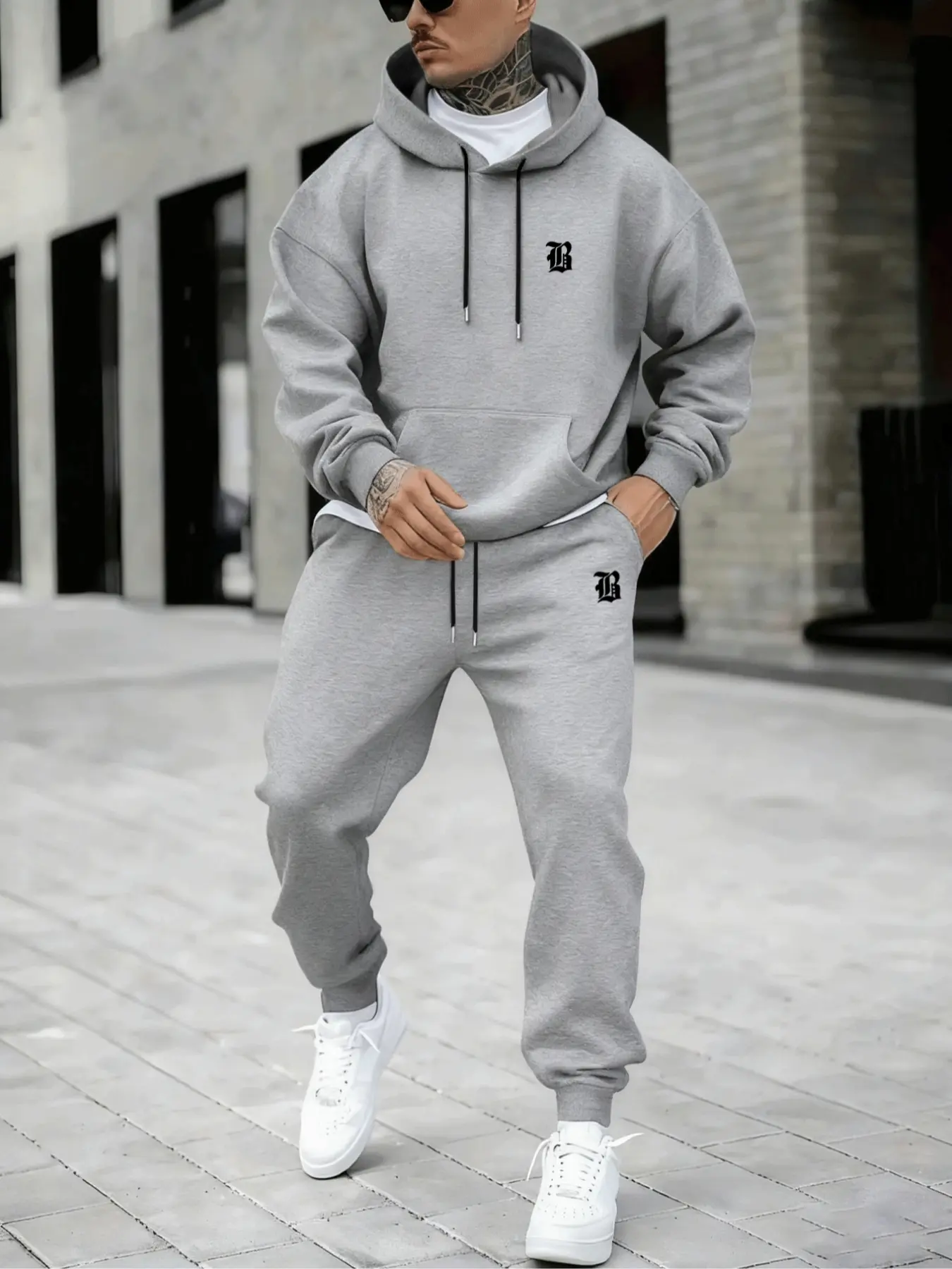 Hypemode Plus Size Set, Letter Print Long Sleeves Hoodie & Jogger Pants, Casual Style, Comfortable Loose Fit, Daily Wear, Fall & Winter Fashion