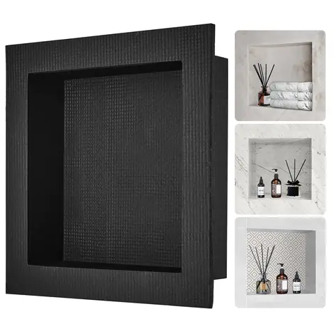 VEVOR 16x16x4 Inches Modern Tile-Ready Waterproof Shower Niche, Single Shelf Wall-Inserted Recessed Organizer with Installation Kit, Square Corners, Double-Layer Cement Mortar Sealed Bathroom Soap Storage for Shower Bath, Black#SohoChic
