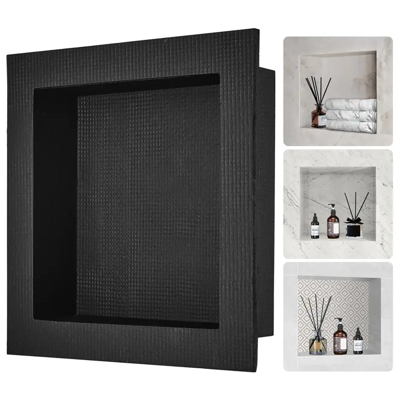 VEVOR 16x16x4 Inches Modern Tile-Ready Waterproof Shower Niche, Single Shelf Wall-Inserted Recessed Organizer with Installation Kit, Square Corners, Double-Layer Cement Mortar Sealed Bathroom Soap Storage for Shower Bath, Black#SohoChic