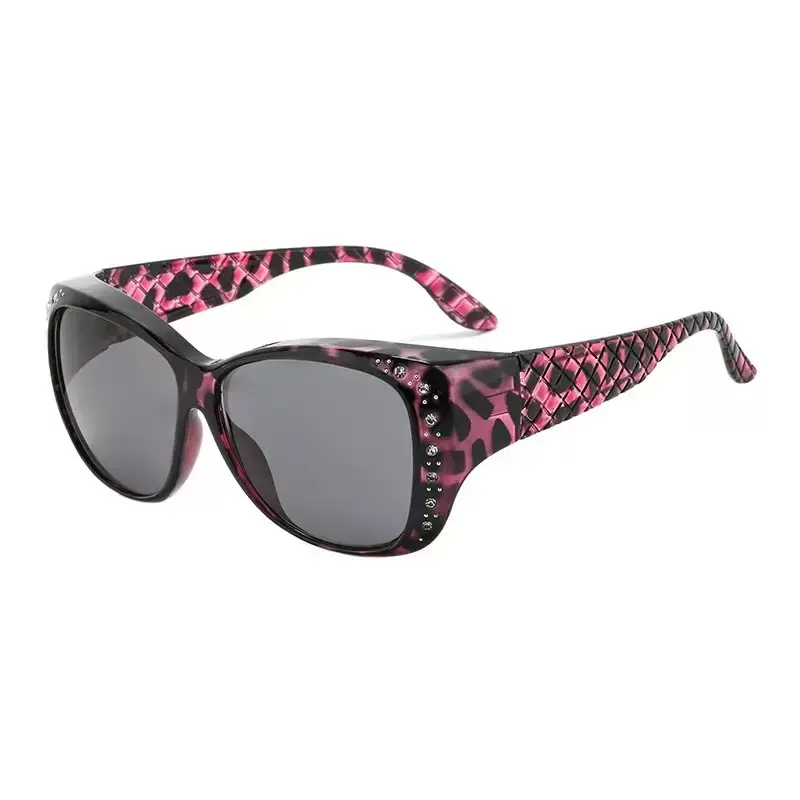 Women's Pink Leopard Print Bling Rhinestone Cat Eye Sunglasses - Natural Full Rim Silicone Female Eyewear with UV Protection for Outdoor Wear