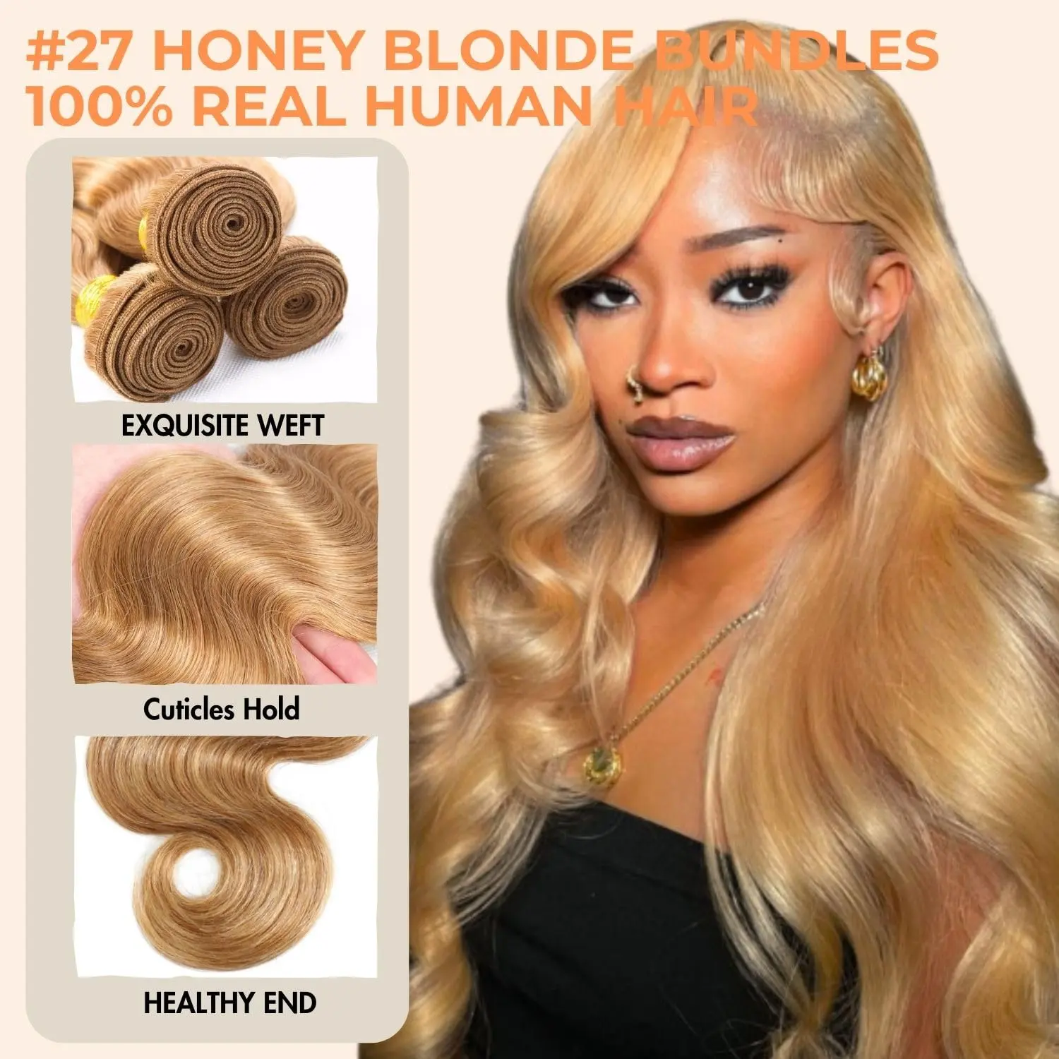 ALHER #27 Honey Blonde 3 Bundle with 2x6/4x4/5x5 HD Lace 