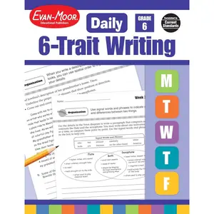 Evan-Moor Daily 6-Trait Writing, Grade 6 Homeschool and Classroom Resource Workbook, Reproducible Worksheets, Teaching Edition, Lesson Plans, Ideas, Organization, Word Choice, Sentence Fluency, Voice Paperback – Teacher's Edition, September 1, 2008