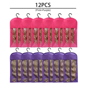 6/12Pcs Pack Hair Extension Holder - Wig Storage Bags with Hanger for Multiple Wigs, Dust-proof, Ideal for Hair Extensions & Accessories