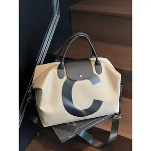 Large capacity travel tote bag, Soft commuter tote, Daily commuting bag, solid color tote bag, letter zipper, versatile, casual and simple, suitable for college students, business trips, fitness, men's and women's tote bags, Fabric tote bag