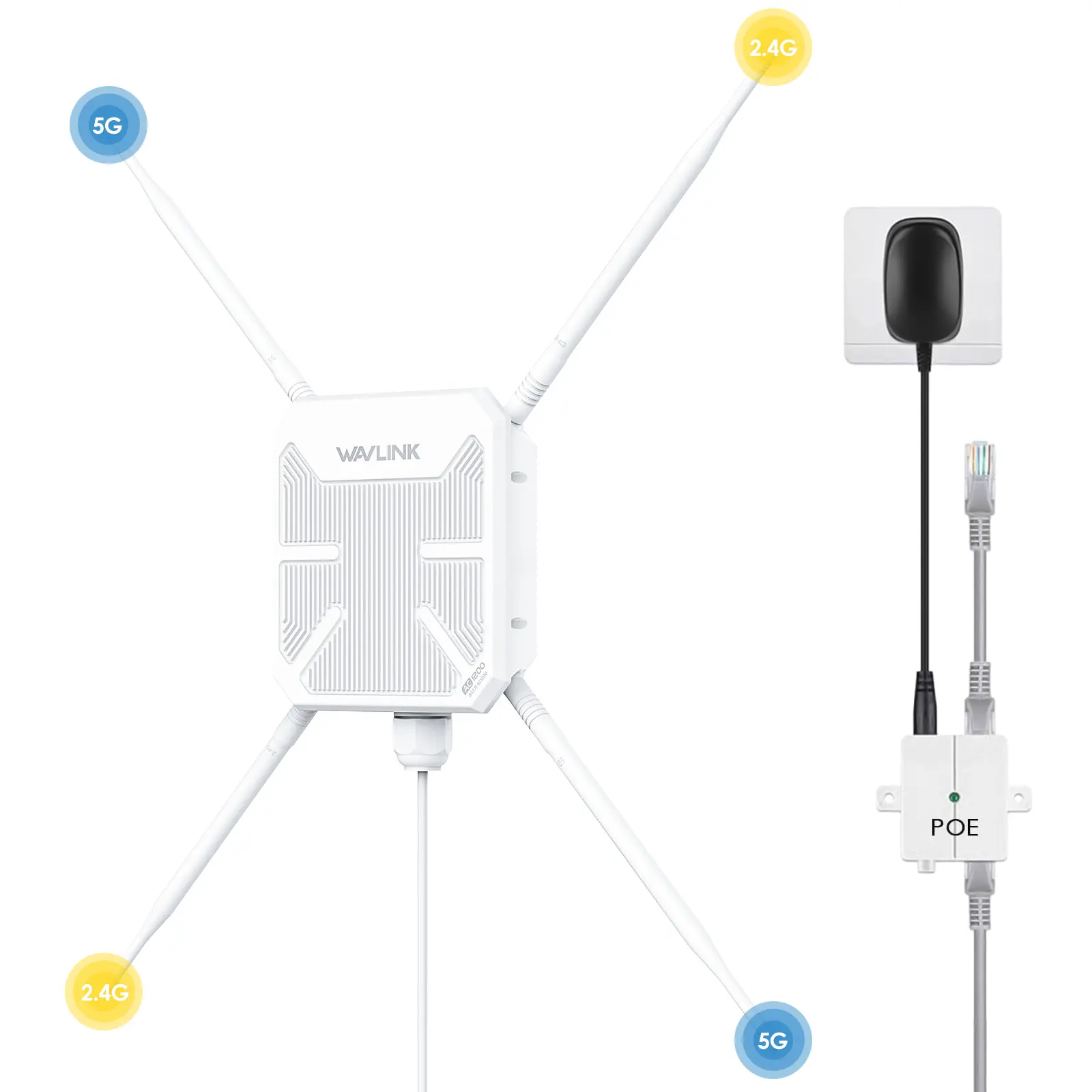 WAVLINK AC1200 Wi-Fi 5 Outdoor Access Point - Wireless Repeater, 300m Long-Range IP67 Weatherproof Casing Dual-Band Extender Booster with 4x7dBi Omni Antennas, 1000mW Power, PoE, Gigabit Port, AP/Mesh Modes for Courtyard (Stable in Weather), Wifi Repeater