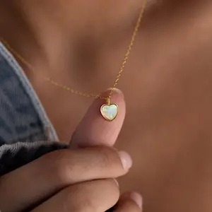 Tewiky Gold Colorful Opal Heart Pendant Necklace for Women, Trendy Dainty Jewelry Gift For Valentine's Day