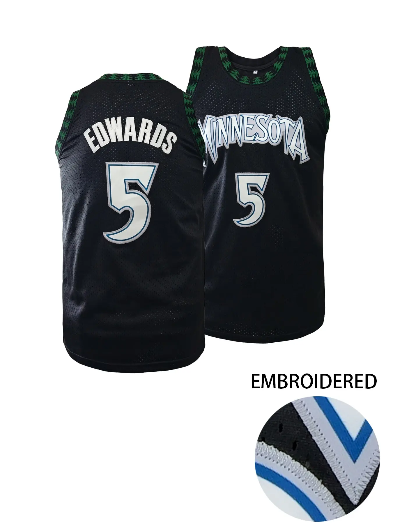 Men's Minnesota #5 Black & White Basketball Jersey, Embroidery Sportswear, Breathable Athletic Top, Casual Top, Crew Neck Embroidered Pullover Vest, Breathable Fabric, Loose Fit for Outdoor Sports, Competition & Daily Casual Wear, Unisex All Seasons