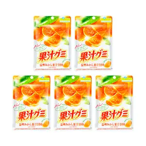 MEIJI 100% Fruit Juice Orange Gummy Candy 54g x 5 Pack - Real Fruit Flavor Chewy Snacks