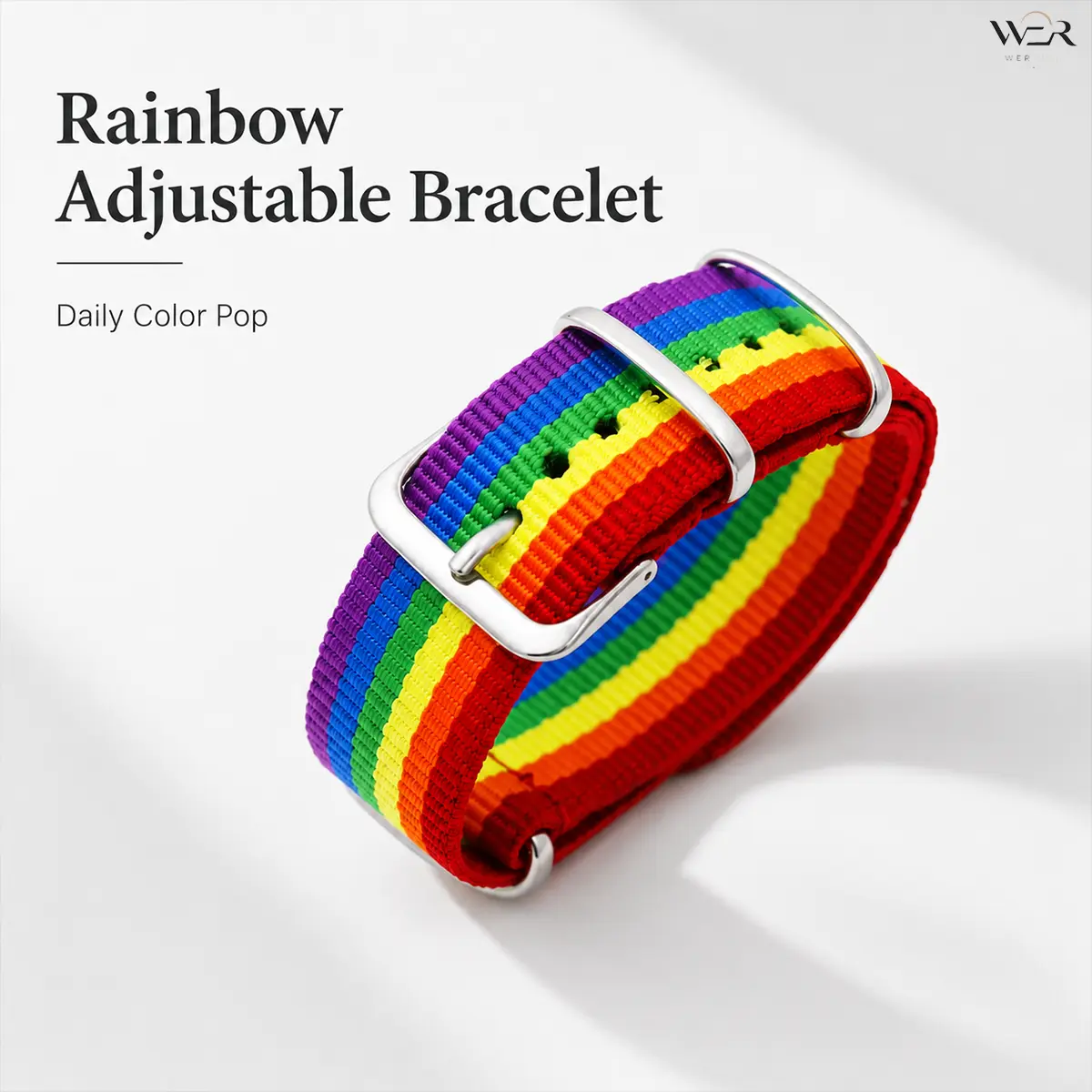 Women's Vibrant Rainbow Canvas Bracelet - Adjustable Length, Silver-Tone Metal, 25.5cm, 9.5g, Colorful Stripes, Lightweight Cloth Fabric, Durable Comfortable, Casual Wear, Arm Candy Accessories, Bracelet Stacking, Pride Costume Jewelry, Unisex Gift Idea,