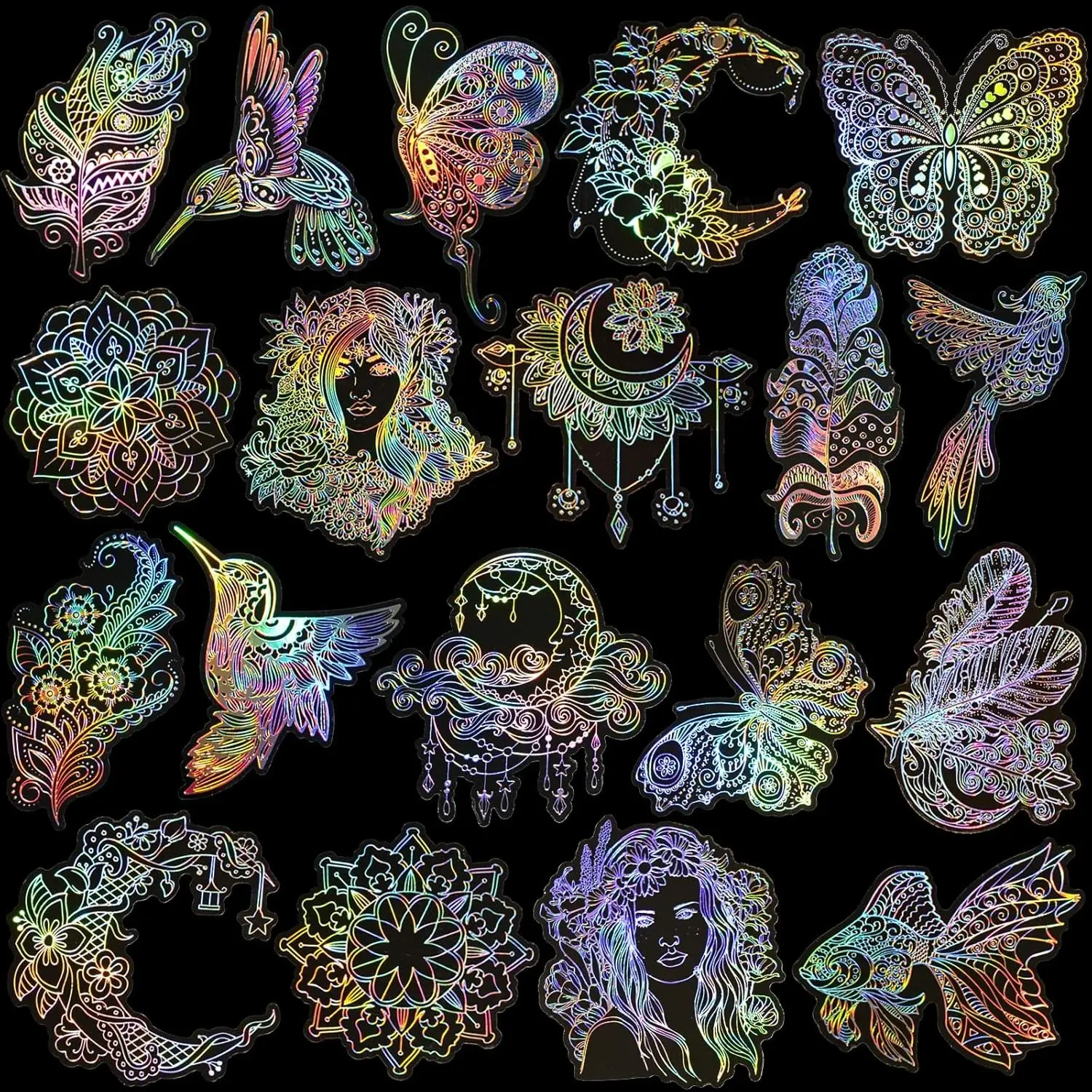 80-Piece Large Holographic Resin Car Interior Stickers - Glitter Iridescent Transparent Scrapbooking Supplies, Aesthetic Journaling DIY Diary Sticker Pack for Crafting, Birthdays