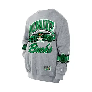 New Era Classics Grey Milwaukee Bucks Crewneck Sweatshirt