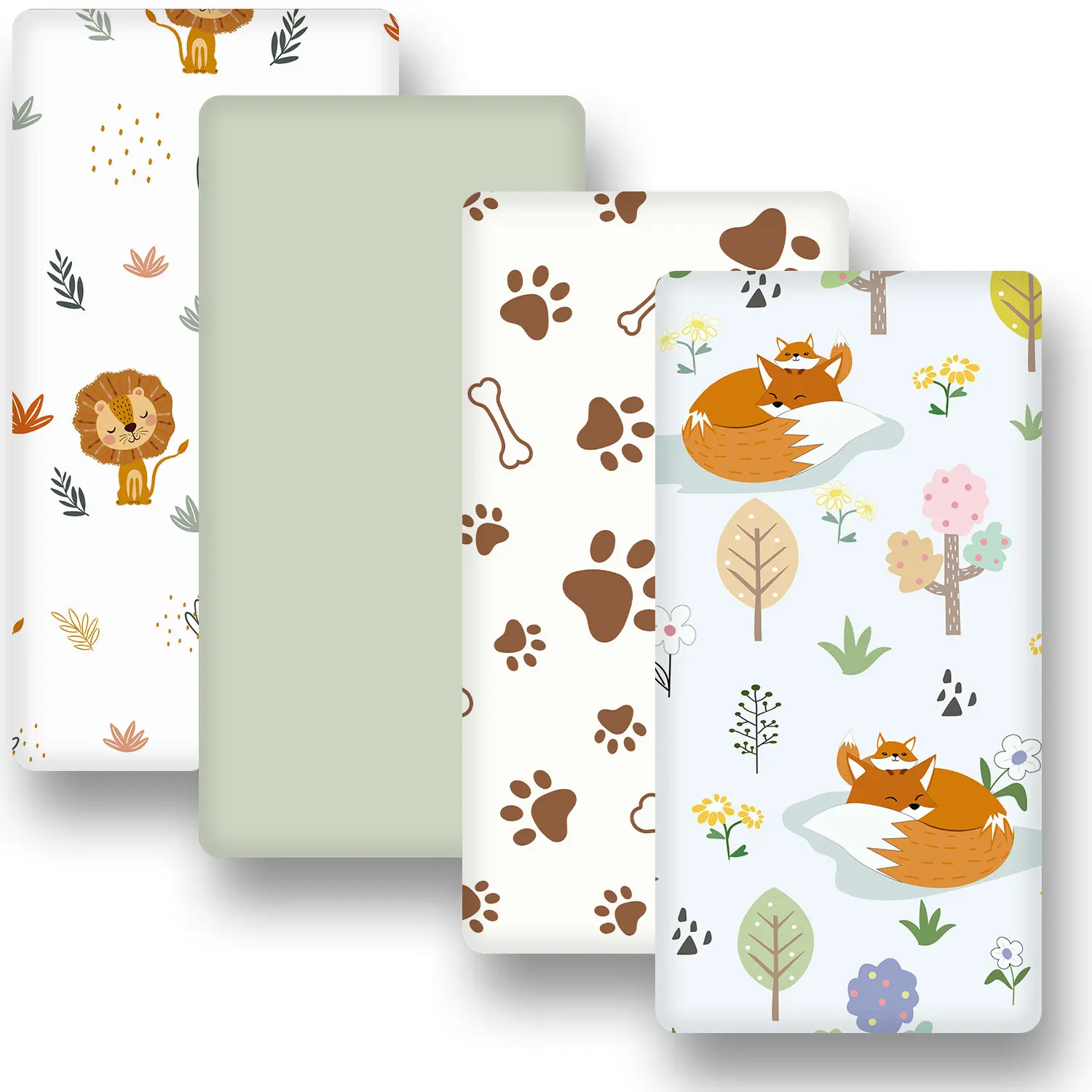 4-Piece Baby Bed Sheets Set, Kid Bedding, Fitted Crib Sheets, Bedside Bassinet Sheets, 33x20x4 Inches Universal Fit for Oval & Rectangular Mattresses, Suitable for All Seasons, Unisex Design
