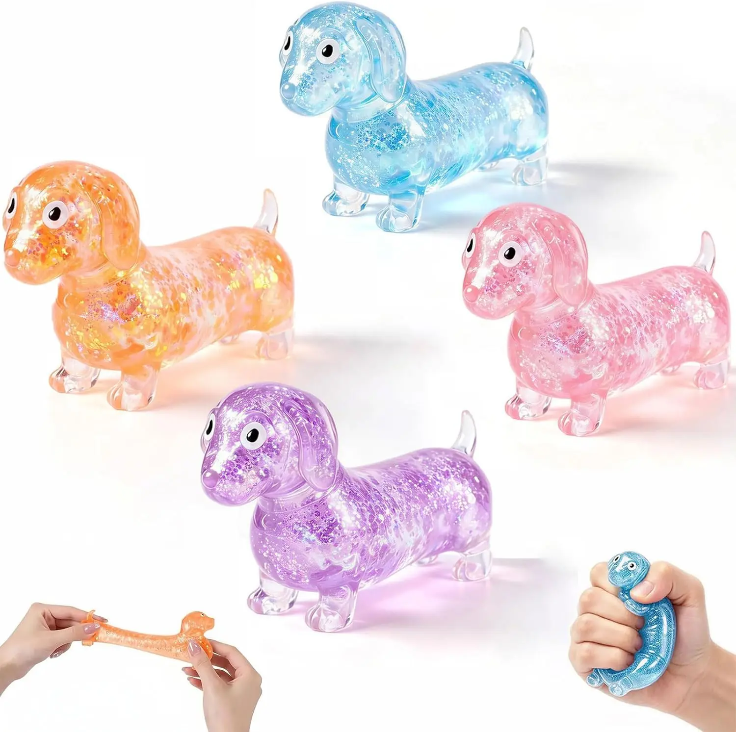Glitter Puppy Squishies Toy - Unisex Stretchy Stress Relief Dog Squeeze Toy for Kids, Party Favors, 1PC, Deals for You Days, Squishies Toys, Easter Basket Stuffers